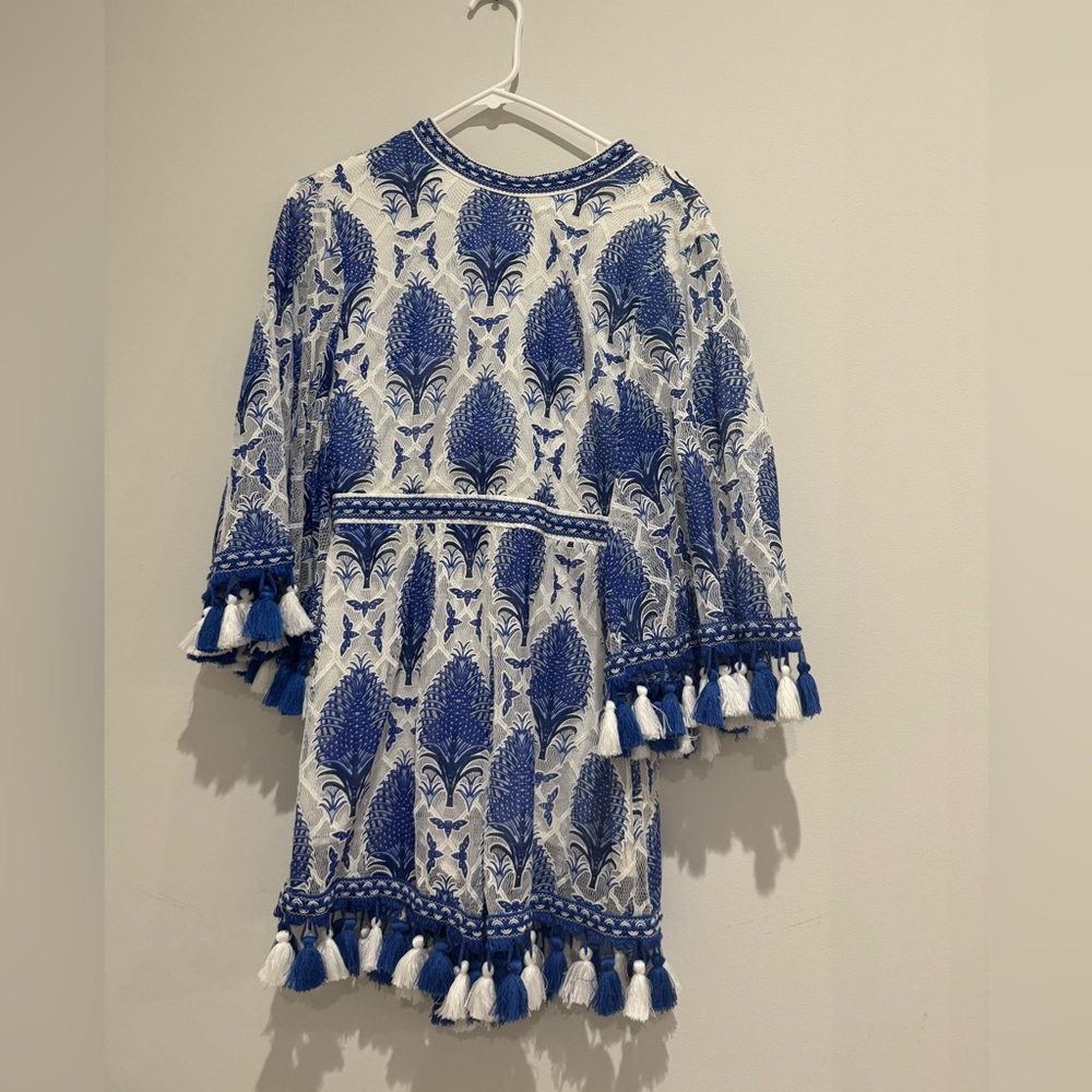 Alice Mccall Blue and White Patterned Jumpsuit with Tassels